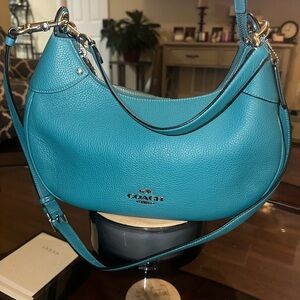 COACH Mara Hobo Leather Bag Turquoise/Silver Hardware  C1790